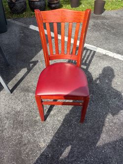 Wood Dining Chair with Red Vinyl Seat