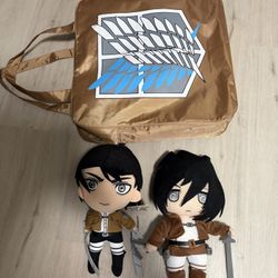 Attack on Titan Eren & Mikasa Plush with Bag