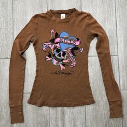 Vintage Y2K Brown Ed Hardy Long Sleeve Shirt Size Small