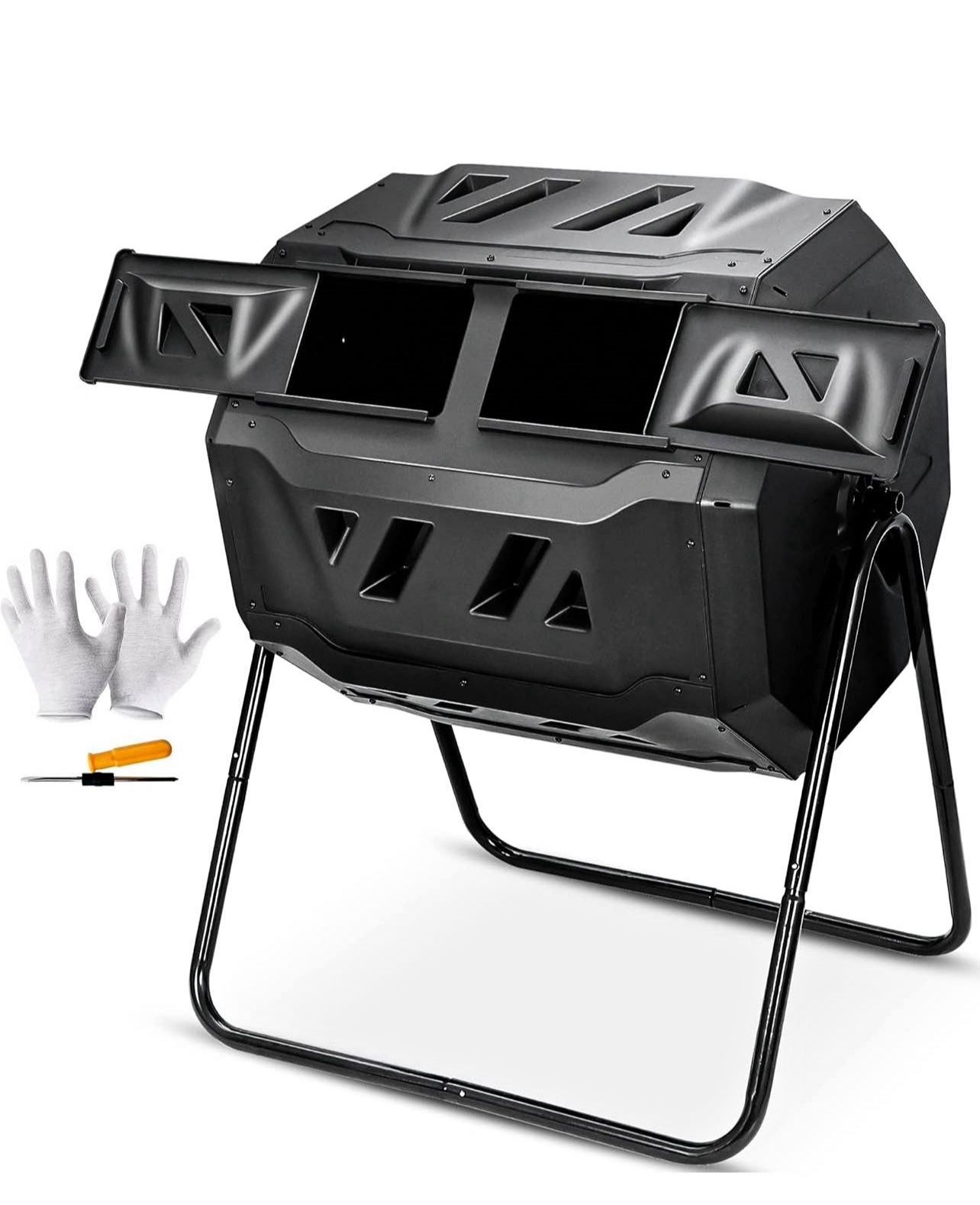 43 Gallon Compost Tumbler Bin Composter Dual Chamber BPA Free Compost Bin Outdoor Rotating Garden Ya