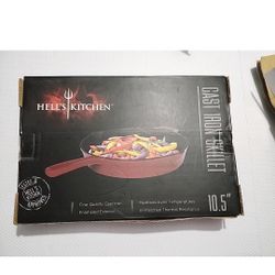 New HELL'S KITCHEN  10.5" Red Cast Iron Skillet