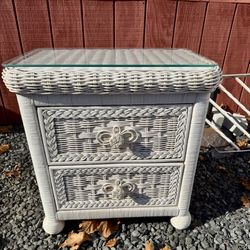 Coastal White Wicker Nightstand by Henry Link