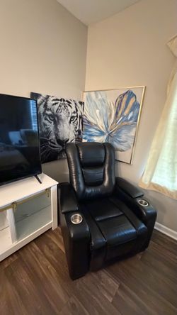 Black Leather Recliner Chair with Cup Holders
