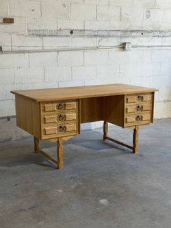 Vintage Danish Oak Desk by Henning Kjærnulf Mid Century Executive Writing Desk