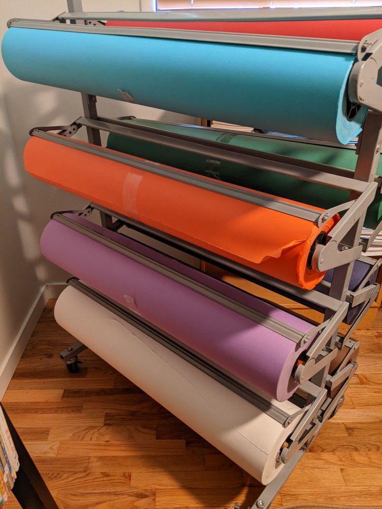 Rolling Cart with 8 Rolls of Colored Paper