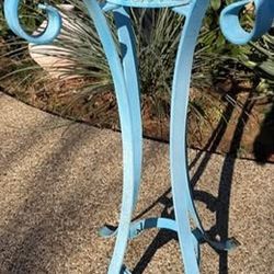 Nice vintage wrought iron plant stand with a distressed finish height 31”