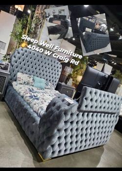 🌟Queen, King Light Up Fireplace TV Pop Up Bed Frame 💥 Furniture Sectionals Avail