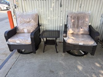 3 Pieces Patio Furniture Set with Thick Cushion, Wicker Rocking Patio Chairs Set of 2, Patio Bistro Set with Double-Layer Coffee Table ,Khaki