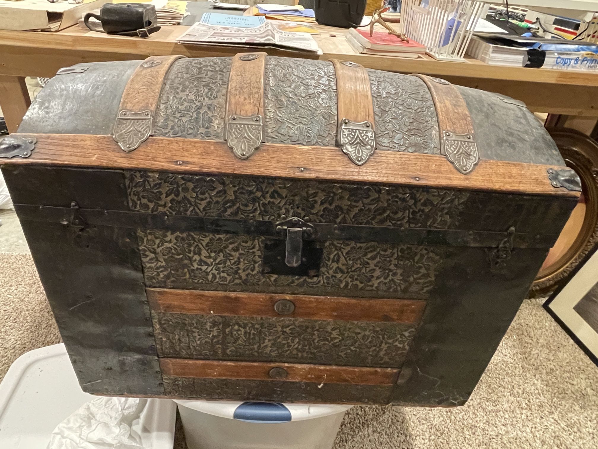 Vintage Antique Camel Back Steamer Trunk