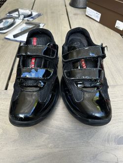 PRADA sneakers 2 Straps “AMERICAS CUP ORIGINAL “ Rare Size 38.5 Leather JET BLACK