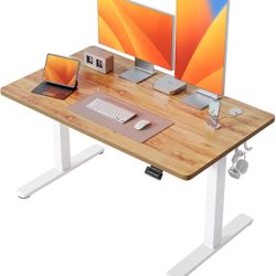 48 x 24 Inchs Electric Standing Desk, Height Adjustable, Sit Stand Up, Computer Office Desk with Splice Board, White Frame/Light Rustic Top #B13