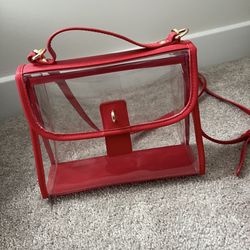 Clear Crossbody Purse With Red Trim And Red Wallet