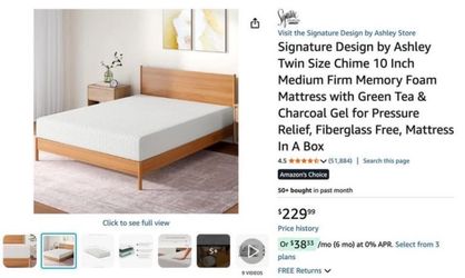 Moving Sale: Signature Design by Ashley 10" Memory Foam Twin Mattress