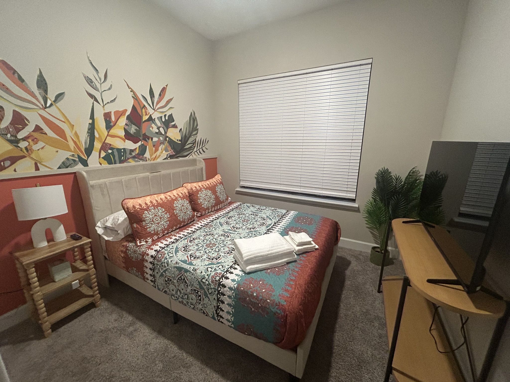 Beige Queen Bed Frame W/ New Mattress $350