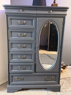 Vintage Lexington Furniture Mirrored Armoire – Solid Wood – Gray Refinished