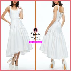 Alice + Olivia Diana Off White Sleeveless Structured Midi Dress