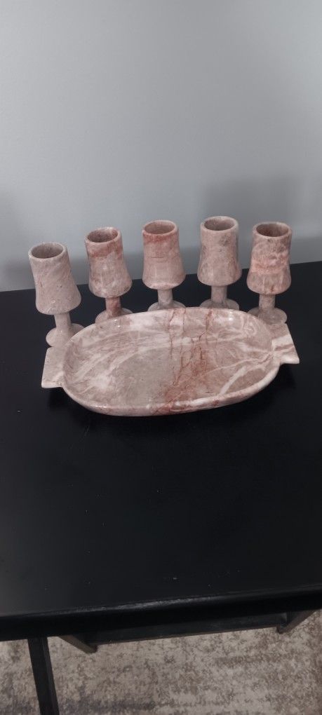 Vintage Pink Marble Shot Glass Set