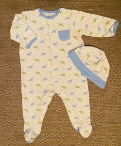 Little Me Dino Footed Sleeper & Cap 6 Month