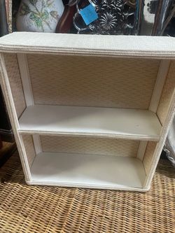 White wicker shelf display 15" by 5"