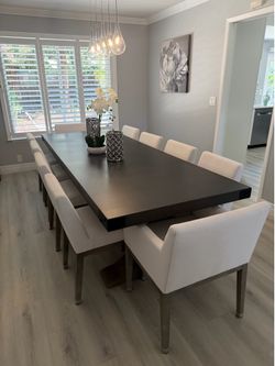 Restoration Hardware 9' Concrete Dining Table + 10 Morgan Chairs | Excellent Condition