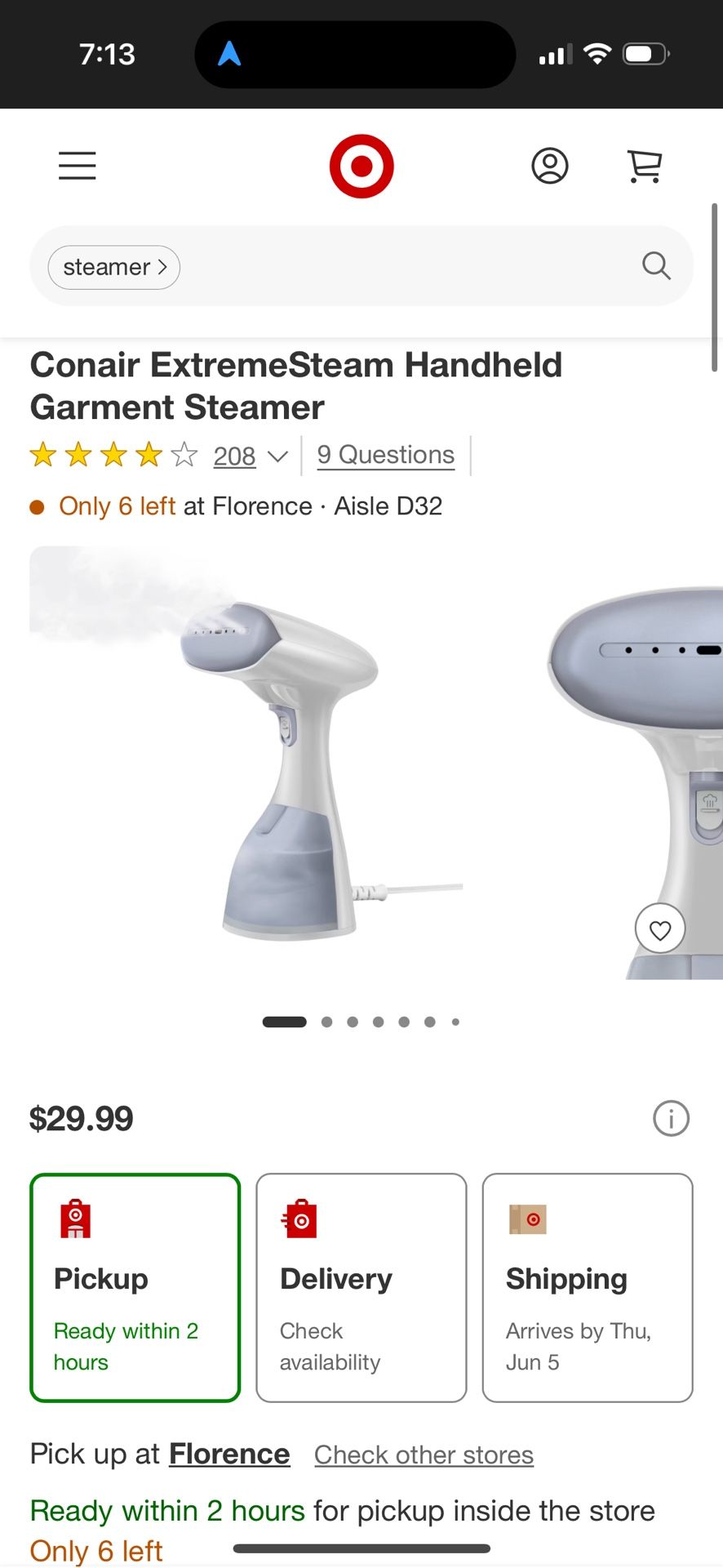 Extreme Steam Conair Lightweight Fabric Steamer