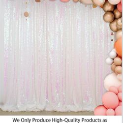 ShinyBeauty Sequin Backdrop Curtain 5FTx7FT Iridescent White Sequin Photo Booth Backdrop Window Curtain DIY Wedding Backdrop Shimmer Backdrop Baby Sho