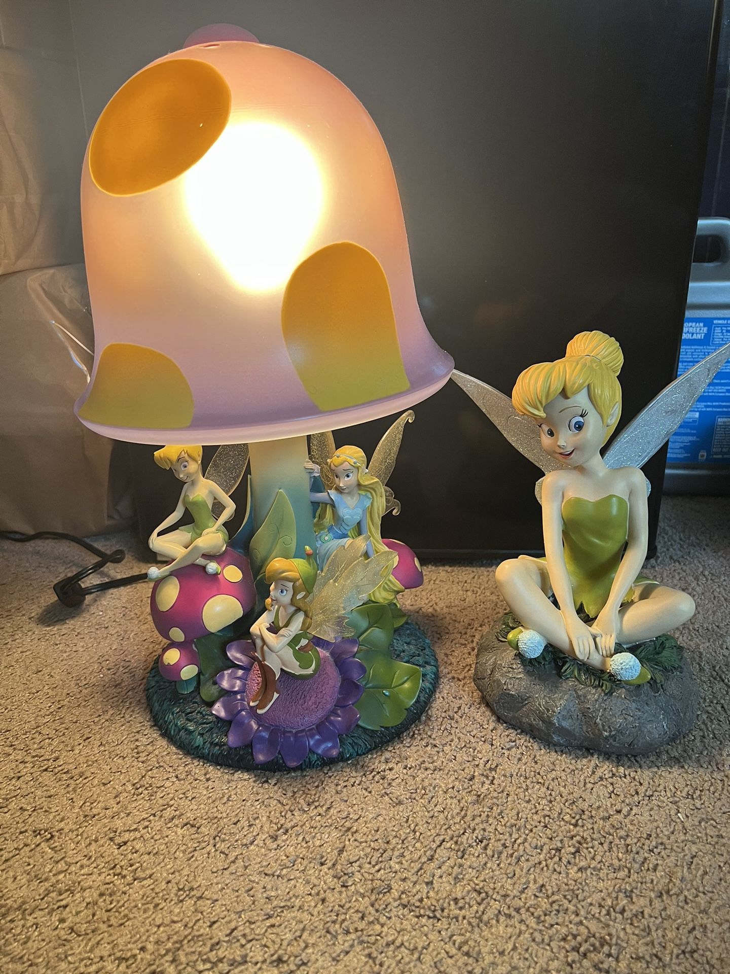 Disney Store Tinkerbell & Friends Fairies Mushroom Lamp 16”