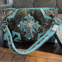 Black And Turquoise Studded Handbag