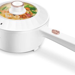 2L Electric Hot Pot, Non-Stick Saut Pan, 1000W Rapid Noodles Cooker for Steak, Egg, Fried Rice, Ramen, Oatmeal, Soup with Power Adiustable