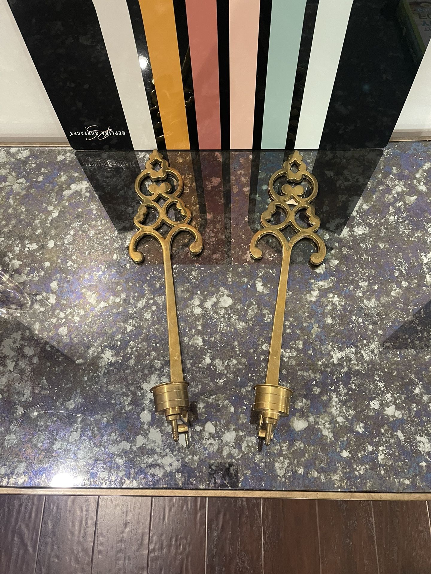 Vintage Huge Shiny Brass Candlestick Holders Set