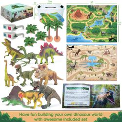 3D Dinosaur Toys Playset - 3D Dinosaur Book and Double-Sided XL Activity Play Mat with Realistic Dinosaur Toy Figures Trees