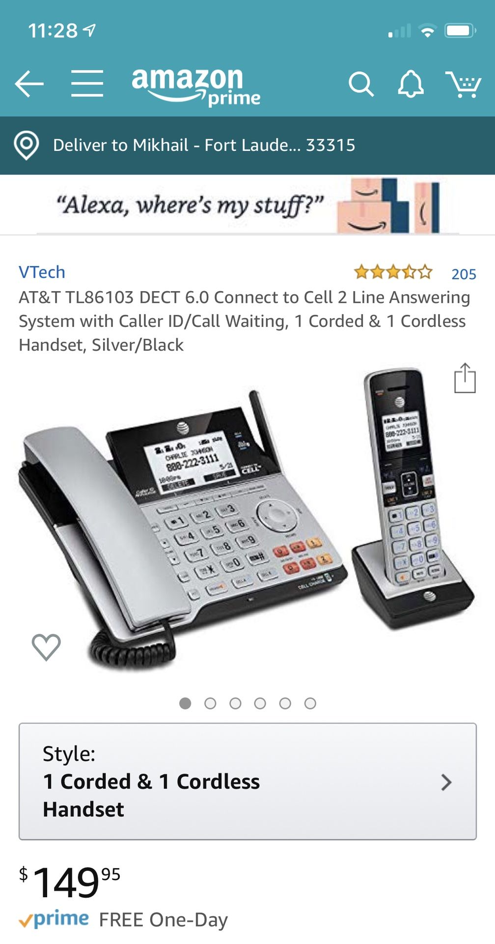 AT&T TL86103 DECT 6.0 Connect to Cell 2 Line Answering System with
