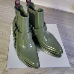 Louis Vuitton Monogram Rhapsody Ankle Green Boots Semi-Pointed Toes Size 39