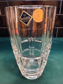 Vintage heavy Bohemian 24% lead crystal hand cut vase