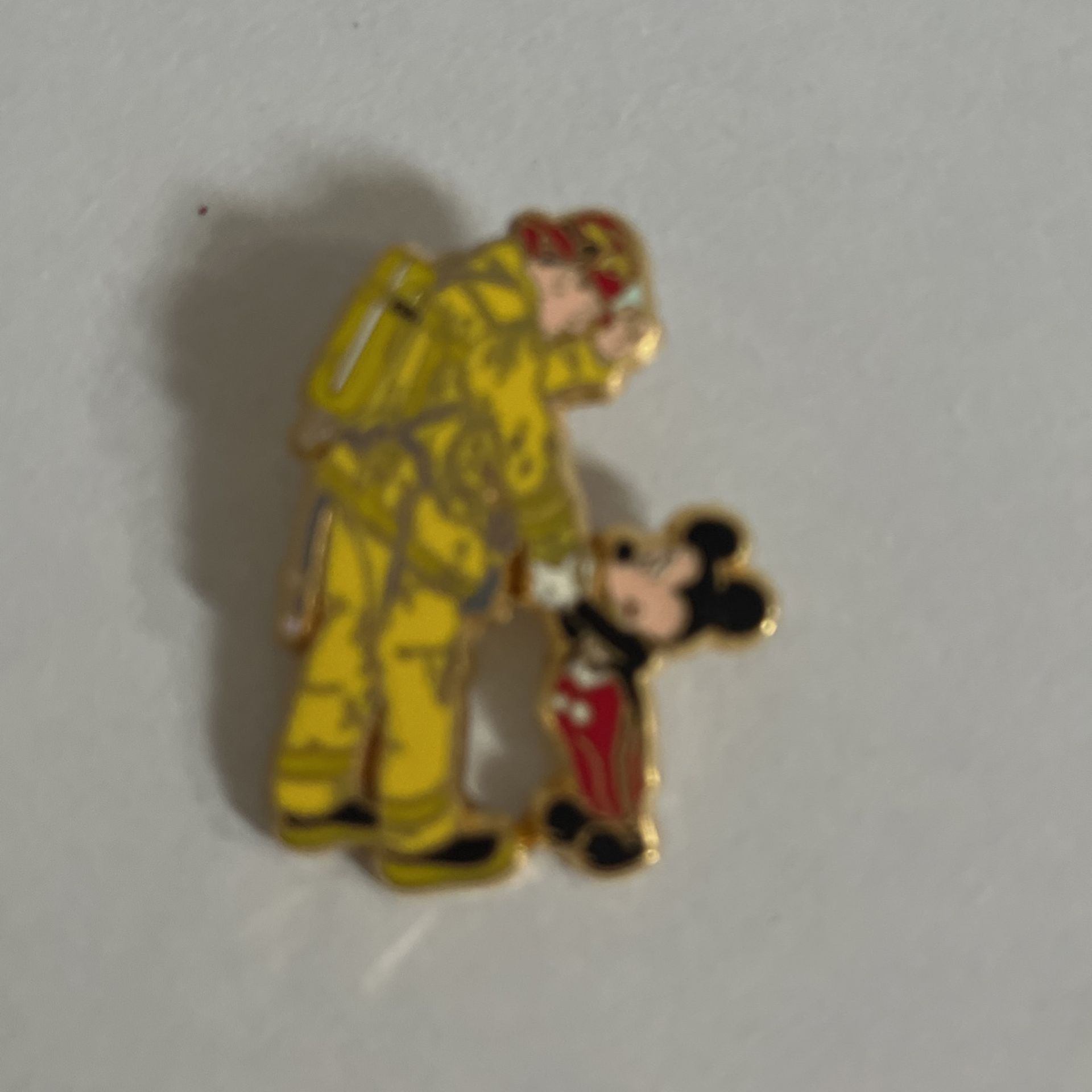 2008 Disney Trading Pin Mickey Shaking Hands w/Firefighter Pin