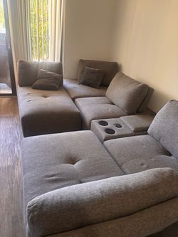 Large Gray Modular Sectional Sofa with Console