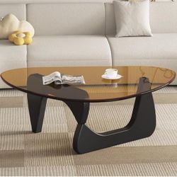 #2248Z- EASYSOUL Modern Glass Coffee Table, 32.68" D x 22.44" W x 15.75" H, Abstract Round Tea Tables for Living Room Home Office Industrial Cocktail 