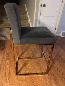 Set of 4 Gray & Gold Bar Stools