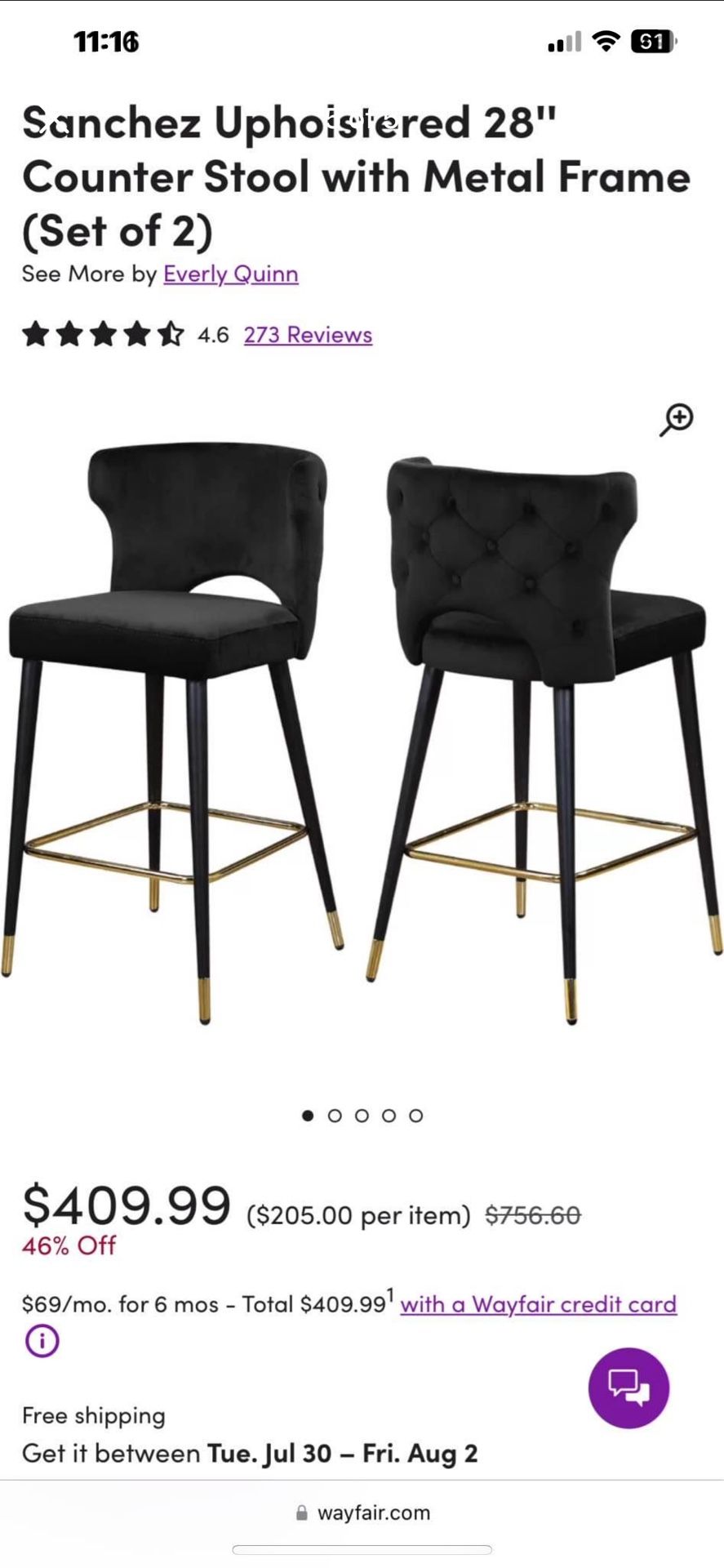 Black Upholstered 28’ Counter Stools 