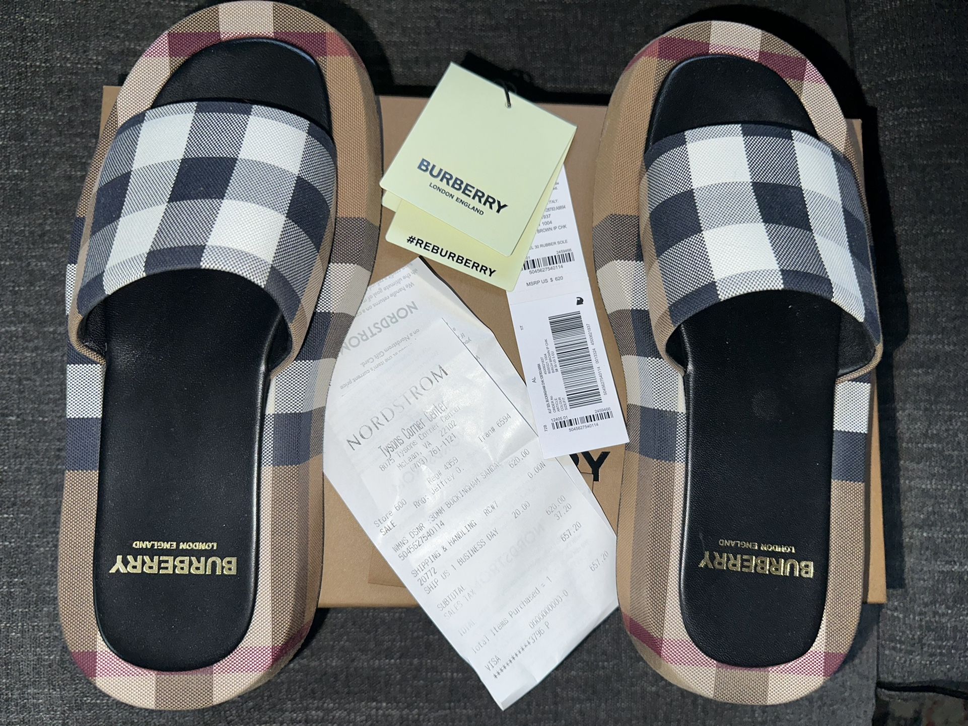 Exaggerated Check Cotton Platform Burberry Slides