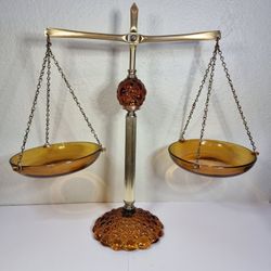 Scales of Justice-vintage home decor-amber glass -Hollywood regency