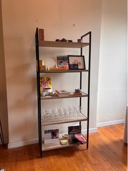 72" Loring 5 Shelf Ladder Bookshelf Vintage Oak - Threshold™: Metal Frame, Open Back Design