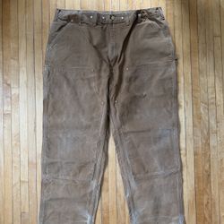 VTG Carhartt Double Knee Canvas Carpenter Pants B01 BRN Made in USA Mens 44x30*