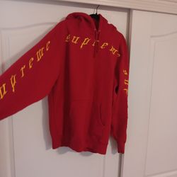 Red Supreme Hoodie Yellow Embroidery 