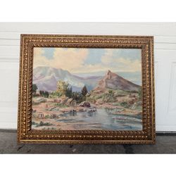 Vintage Mountain Scenic Nature Painting Artist Signed Framed Original Art