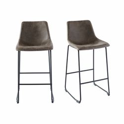 Set of 2 Gray Brown Leather Counter Height Bar Stools Happy Leather Furniture Co OFFERS WELCOME!