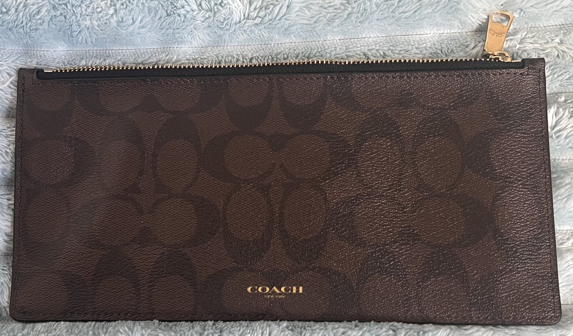 COACH Signature Zip Top Slim Pouch