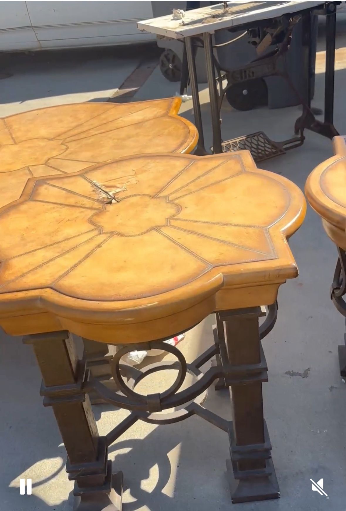 Vintage 3 Piece Coffee And Side table set with Marble Console Table With 2 Vintage Lamps