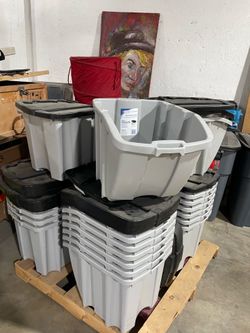 21 Suncast Stackable Storage Bins with Hinged Lids – $10 Each