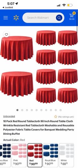 10 pack Round 90” Red Tablecloth